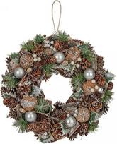 PMS 38 cm Holly Leaf vainikas su pušų spurgomis, sidabro rutuliukais ir glajumi, elegantiškas šventinis vainikas durims ir sezoninėms parodoms