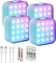 Povandeninis šviestuvas su nuotolinio valdymo pultu, baseino šviestuvai su 16 LED lemputėmis, baseino, sūkurinių vonių ir tvenkinių dekoratyviniai šviestuvai (4 vnt. rinkinys)