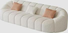 Prabangi kreminės spalvos "Boucle" sofa, meniškai išlenkta, minkšta minkštasuolių sofa su akcentinėmis pagalvėlėmis, skirta nedidelei erdvei, su 4 sėdimomis vietomis namams ir poilsio kambariui (C)