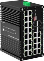 Pramoninis L2+ 24 prievadų Gigabit PoE+ komutatorius, valdomas tinklo komutatorius su 4 prievadais 1000Base-X-SFP, 24 Gigabit RJ45 prievadais, 720 W PoE biudžetu, IEEE 802.3af/at, 48–57 V nuolatinės srovės įėjimu