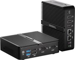 Pramoninis kompiuteris „N95 Mini PC“ be ventiliatoriaus, 3 ekranai, 8GB RAM, 256GB SSD | 4K trys ekranai, du HD/DP jungtys, du LAN jungtys, 2x RS232 COM jungtys, automatinis įjungimas, 12 V įterptinis „Mini PC“ serveris su „Linux“