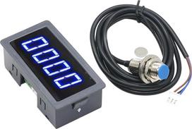Pramoninis tachometras, 8–24 V nuolatinės srovės variklio maitinimas, apsisukimų per minutę (RPM) skaitiklis, 10–9999 RPM, 4 skaitmenų LED ekranas, 0,56 colio dydžio, 5 V NPN Holo jutiklis ir magnetas, mėlynos spalvos