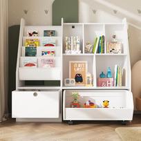 PREMTURE Vaikiška lentyna, žaislų laikymo vieta vaikams, spintelė, žaislų spinta, laikymo dėžė su ratukais, žaislų lentyna, vaikų kambariui, 100 x 32 x 95 cm, balta, MDF