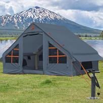 Pripučiama palapinė su pompa, 4-6 asmenų Glamping Camping palapinės namas, lengva nustatyti Blow Up šeimos palapinės 4 sezonams Vandeniui atspari pripučiama palapinė stovyklavimui su tinkliniu langu