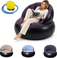 Pripučiama sofa, vandeniui atspari pripučiama kėdė su kojine pompa, pripučiama sofa su flokuotu apmušalu ir atlošu, nešiojama pripučiama sofa namams, lauke, kempingui (tamsiai mėlyna)