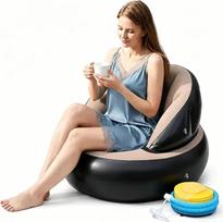 Pripučiamas sėdmušis-sofa – pripučiama sofa su pėdine pompa, padengta flokiniu sluoksniu – pripučiama kempingo sofa, skirta naudoti patalpose, lauke, balkone ir sode – pripučiama sofa-sėdmušis, 77 x 77 x 58 cm