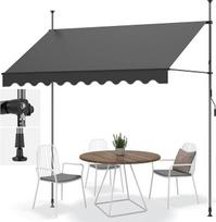 Pritvirtinama 250 x 120 cm markizė, balkono markizė, be gręžimo, su rankine rankena, aliuminio markizė, atspari UV spinduliams, reguliuojamo aukščio ir nepraleidžianti vandens, apsauganti nuo saulės parduotuvę, terasą ir sodą