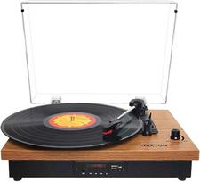 PRIXTON – „Studio Vintage“ vinilo patefonas – vinilo grotuvas ir garso keitiklis su „Bluetooth“, USB, SD kortelių ir radijo jungtimis – 2 įmontuoti garsiakalbiai – dulkių apsauginis dangtelis (medinis)