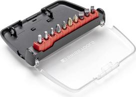Profesionalus 10 BITS 1/4� SHANK magnetinis antgalių laikiklis su diržiniu plastikinės dėklu „SWISS“ | 100 % pagamintas Šveicarijoje, su plazminiu padengimu, pažymėtas spalvomis pagal varžtų tipą, skirtas profesionaliam varžtų įsukimui pramonėje ir prekyb