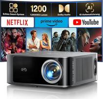 Projektorius 4K Oficialus "Netflix" ir 36 W "Dolby Audio": "Toptro" 1200 ANSI išmanusis namų kino projektorius, 1080P Full HD vaizdo projektorius su dvipusiu "Bluetooth WiFi", AI automatinio fokusavimo ir lizdinės plokštumos korekcijos funkcija