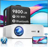 Projektorius, 9800 liumenų, 5G, „Wi-Fi“, „Bluetooth“, 1080p „Full HD“ projektorius, 4K vaizdo atkūrimas, „WiMiUS“ namų kino projektorius, 4D trapezinės deformacijos korekcija, 300 colių ekranas, suderinamas su „Fire Stick“, nešiojamuoju kompiuteriu, „Xbox