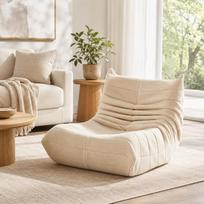 Pufas-sofa, grindų sofa, kėdė su atlošu, „Lazy Sofa“ iš avikailio, atlošiamoji kėdė XXL, skaitymo kėdė, patogi, didžiulis pufas-sofa miegamajam, svetainė skaitymui (smėlio spalvos)