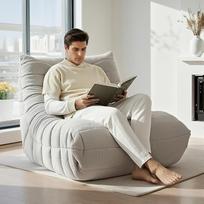 Pufas-sofa, grindų sofa, skaitymo kėdė, „Lazy Sofa“ (smėlio-balta) | Didelio tankio putplastis, šenilinė medžiaga su atlošu, skirta naudoti patalpose, svetainėje ir miegamajame
