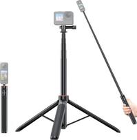 PULUZ nematomas „selfie“ lazdelės trikojis, skirtas „Insta360 Luna Ultra“/„X5“/„X4 Air“/„X3“ | Suderinamas su „DJI OSMO Pocket 4P“/„4“/„3“/„360“, „GoPro Hero“ kameromis, 2-in-1 dizainas, prailginimo lazdelė vlogams ir tiesioginėms transliacijoms