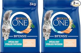 PURINA ONE Bifensis | Specialiai sterilizuotoms katėms, laikomoms namuose | Sausas maistas | Padeda kontroliuoti svorį, palaiko sveiką šlapimo sistemą, šalina skrandžio plaukelius | Upėtakis | Maišelis 1 x 3 kg