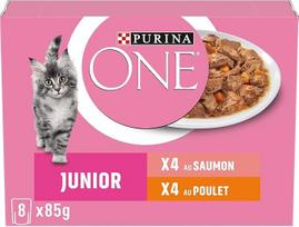 PURINA One Junior dispersinis padažas su lašišos ir vištienos skoniais kačiukui 8 x 85g