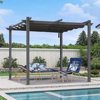 PURPLE LEAF Pergola 3 x 3 m aliuminio pavėsinė Vandeniui atsparus stoglangis su stumdomu stogu, stoglangis su markize sodo terasai, UV atspalvis, pilka spalva