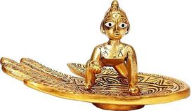 Purpledipo metalinė statulėlė Krišna Laddoo Gopal ant palmės (12268)