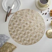 PVC stalo servetėlės, 10 vnt. rinkinys, apvalios su gėlių raštu, skirtos virtuvei, namams, restoranui, valgomojo stalui, auksinės spalvos, 38 cm