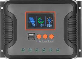 PWM saulės energijos įkrovimo reguliatorius, saulės baterijų reguliatorius, 60 A, 12 V, 24 V, 36 V, 48 V, 2 USB jungtys, reguliuojamas LCD ekranas, AGM, gelio ir ličio baterijos