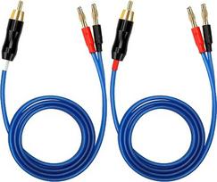 Q-P2 18 Gauge OFC garsiakalbių kabelis su RCA kištukais (baltas ir raudonas) ir 2 poromis „bananinių“ kištukų (4 „bananai“) Q-P2 (3 m)