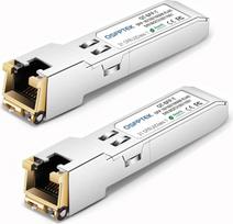 QSFPTEK Gigabit SFP varinis RJ45 modulis 10/100/1000BASE-T SFP į RJ45 mini-GBIC siųstuvą, skirtas "Cisco" GLC-T/SFP-GE-T, "Mikrotik" S-RJ01, iki 100 m - 2 vnt.