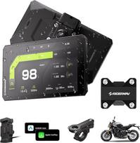 R7X 7 colių motociklo ekranas su 12 mm – 16 mm GPS tvirtinimu prie amortizatoriaus – belaidis „CarPlay“ ir „Android Auto“, greito atjungimo sistema, TPMS / RPM duomenys realiuoju laiku, veiksmo kameros valdymas, 1200 nitų, 60 kadrų per sekundę, IP69K atsp