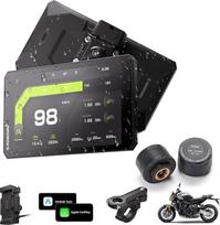 R7X 7 colių motociklo navigacijos ekranas su TPMS padangų slėgio stebėjimo sistema – belaidis „CarPlay“/„Android Auto“, greito nuėmimo mechanizmas, veiksmo kameros valdymas, 1200 nitų, 60 kadrų per sekundę, IP69K atsparumas vandeniui, universalus