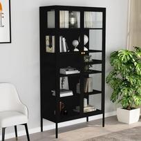 Rafinuota vitrina Juoda 90 x 40 x 180 cm Plienas ir grūdintas stiklas
