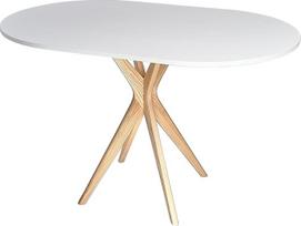 RAGABA Ovalus valgomojo stalas Small 100 x 75 cm, X-formos, valgomasis stalas 4 asmenims, medžio masyvas, modernus, taupantis erdvę, baltas