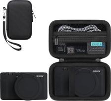 RAIALL apsauginis dėklas, skirtas „Sony ZV-1“ skaitmeniniam fotoaparatui, skirtas turinio kūrėjams, juodos + juodos spalvos, 1 vnt. kieto korpuso nešiojimo dėklas + 1 vnt. minkštas silikoninis apsauginis dėklas su nuimamu objektyvo dangteliu