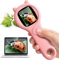 Rankinis mikroskopas vaikams, 2,0 colių IPS ekranas, 200X nešiojamasis kišeninis mikroskopas, 3 lygių reguliuojamas LED apšvietimas, USB jungtis prie kompiuterio, mini mikroskopas vaikams nuo 3 metų, rožinės spalvos