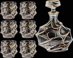 Rankomis tapytas viskio dekanteris su stikliniu kamščiu, „Gold Crystal“ 750 ml – elegantiškas alkoholinių gėrimų dekanteris, skirtas viskiui, škotiškam viskiui, burbonui ir stipriesiems gėrimams (dekanteris ir 6 stiklinės)