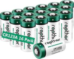 Rapthor CR123A 3V ličio baterija 1650mAh, 16 CR17345 baterijų pakuotė, PTC apsauga, skirta kameroms, žibintuvėliams, signalizacijai, išmaniesiems jutikliams (neįkraunama, netaikoma "Arlo")