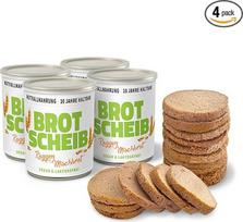 ration1 ruginė mišri duona, 4 x 350 g, konservuota duona, 10 metų galiojimo laikas, supakuota duona skardinėje, be laktozės, avarinė įranga, maistas ekstremalioms situacijoms, ilgai išliekantis, maistas lauke, stovyklavimo reikmenys