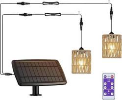 Rattan Solar Hanging Lamp Solar Lights for Outdoor Balcony with Remote Control Hanging Light Hanging Basket Lampshade Pendant Light without Electricity Waterproof Lamp Garden Camping 5 m Cable 2 Lights