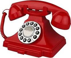 Raudonasis senovinis telefonas, laidinis retro fiksuotojo ryšio telefonas namams, vienos linijos senovinis namų ruošos telefonas su garsia melodija senjorams, klasikinis senovinis stalinis telefonas