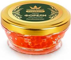 Raudonasis ikras – upėtakio ikras, 100 g, lašišos ikras, raudonasis ikras stiklainyje (100 g) (upėtakio ikras)