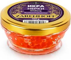 Raudonojo lašišo ikrai, 200 g, lašišo ikrai, raudonieji ikrai stiklinėje su raudonuoju lašišu (200 g)