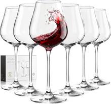 Raudonojo vyno taurių rinkinys, 6 vnt., iš krištolo – 482 ml, rankomis pūstos vyno taurės su ilga rankena ir plonu kraštu – elegantiškos raudonojo vyno taurės, puikiai tinkamos kaip dovana vakarėliui, vestuvėms, gimtadieniui ar jubiliejui