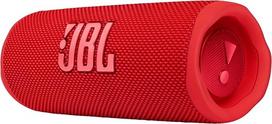 Raudonos spalvos "JBL Flip 6 Bluetooth" dėžutė: Iki 12 valandų belaidžio muzikos atkūrimo.
