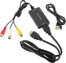 RCA į HDMI keitiklis, 1080P AV į HDMI vaizdo ir garso keitiklis-adapteris su HDMI kabeliu, tinkamas N64, STB, DVD, PS3, Xbox ir kt. Įrenginiams. Palaiko PAL/NTSC