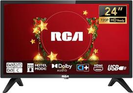 RCA TV 24" LED HD mažas televizorius miegamajam ir virtuvei su trimis imtuvais (DVB-T/T2-C-S/S2), HDMI, VGA, daugialypės terpės grotuvu, USB, CI+, viešbučio modelis, 220 V