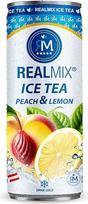 REALMIX Green Iced Tea Peach & Lemon - gaivus ledinės arbatos gėrimas, kurio pagrindą sudaro žalioji arbata su persikų ir citrinų skoniu, 24 x 250 ml skardinės, paruoštos gerti