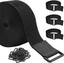 Reguliuojamos kabelinės juostos su 25 sagtimis, „velcro“ juostelėmis, laisvai nupjaunamu ilgiu, daugkartinio naudojimo nailono tvirtinimo juostos, skirtos daiktų tvarkymui ar laikymui, 1,5 colio pločio, juodos spalvos (5 m x 3,8 cm)