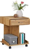 Relaxdays Beistelltisch mit Rollen ROLLI Bambus, Schublade, 2 Ablagen für Bücher, HxBxT: apie 56,5 x 43 x 46 cm, natūrali
