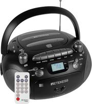 Retekess TR630 CD grotuvas su kasete, radijo imtuvas su baterija, kasetinis magnetofonas, su nuotolinio valdymo pultu, USB SD TF, stereo, virtuvė, pagyvenusiems žmonėms (juodas)