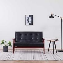 Retro 2 vietų sofa juoda dirbtinė oda 113,5 x 67 x 73,5 cm storio paminkštintas medinis rėmas Maža sofa gyvenamajam kambariui, biurui, prieškambariui
