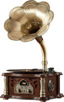 Retro plokštelių grotuvas su „Bluetooth“, fonografu, įmontuotais stereogarsiakalbiais, FM radiju ir nuotolinio valdymo pultu