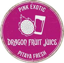 Retro stiliaus metalinis skardinis ženklas su užrašu „Dragon Fruit Juice Pink Exotic“
